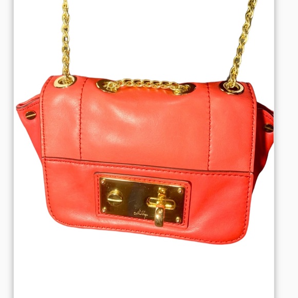 Milly Vermi Leather Crossbody Gold Chain Purse Handbag Bag Clutch NEW Orange - Picture 2 of 8
